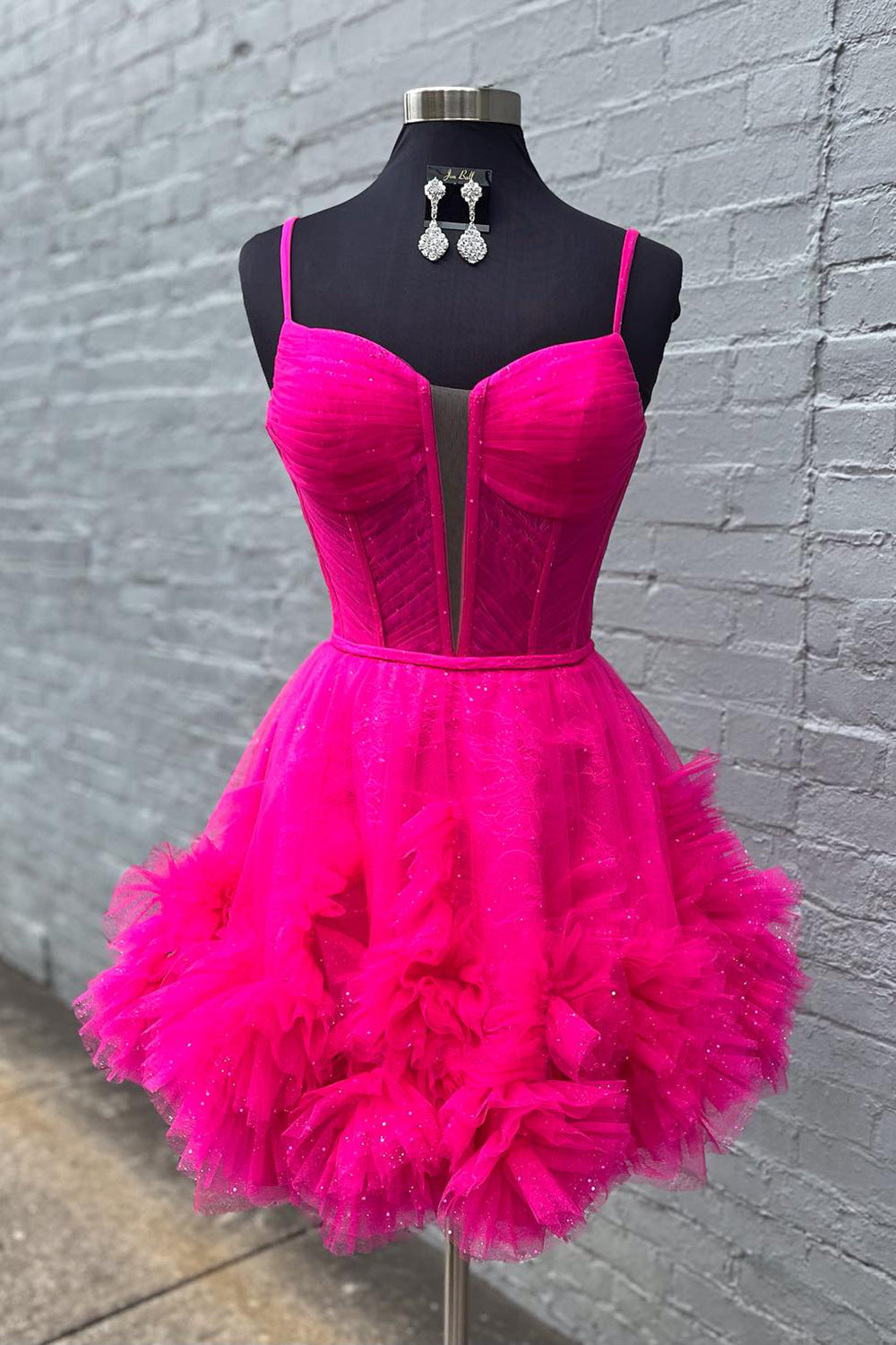 Glitter Blue Corset Tulle A-Line Tulle Short Homecoming Dress/Mini Dress With Pocket