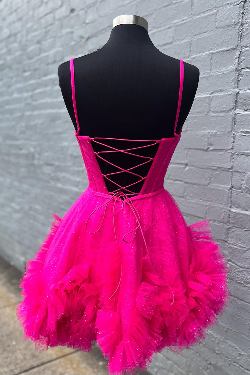Glitter Pink Corset Tulle A-Line Tulle Short Homecoming Dress/Mini Dress With Pocket