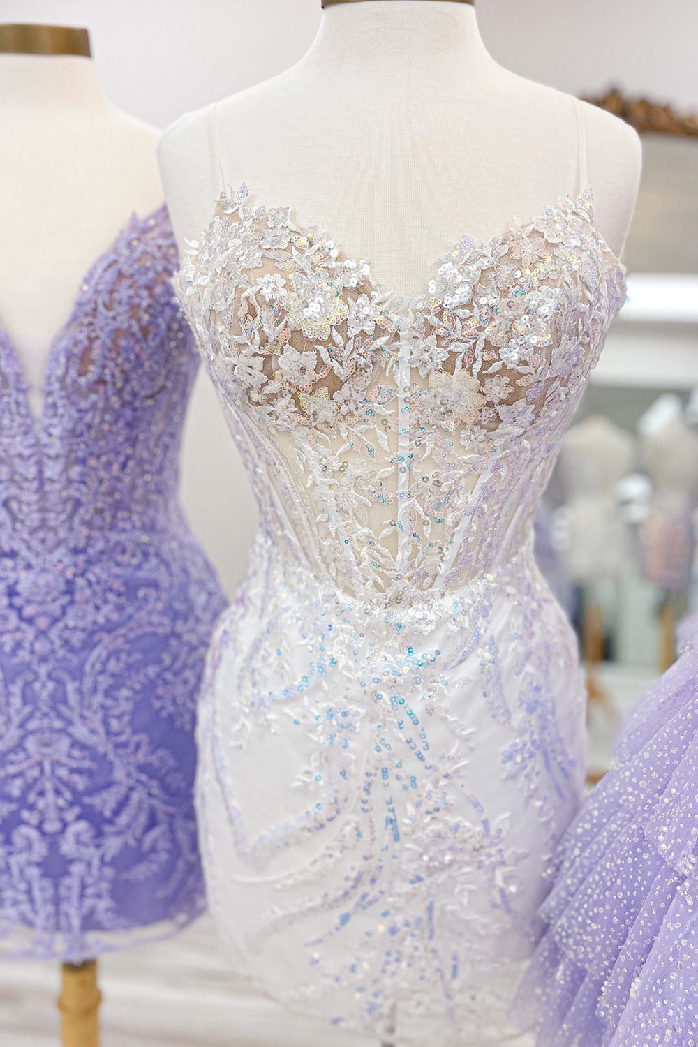 Glitter Blue Corset Sequins Tight Short Homecoming Dress/Mini Dress with Appliques