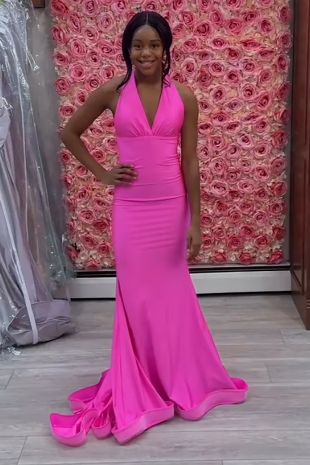 Elegant Light Blue Satin Mermaid Prom Dress with Halter Neck and Backless Design