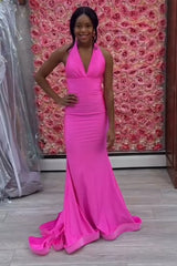 Elegant Light Blue Satin Mermaid Prom Dress with Halter Neck and Backless Design