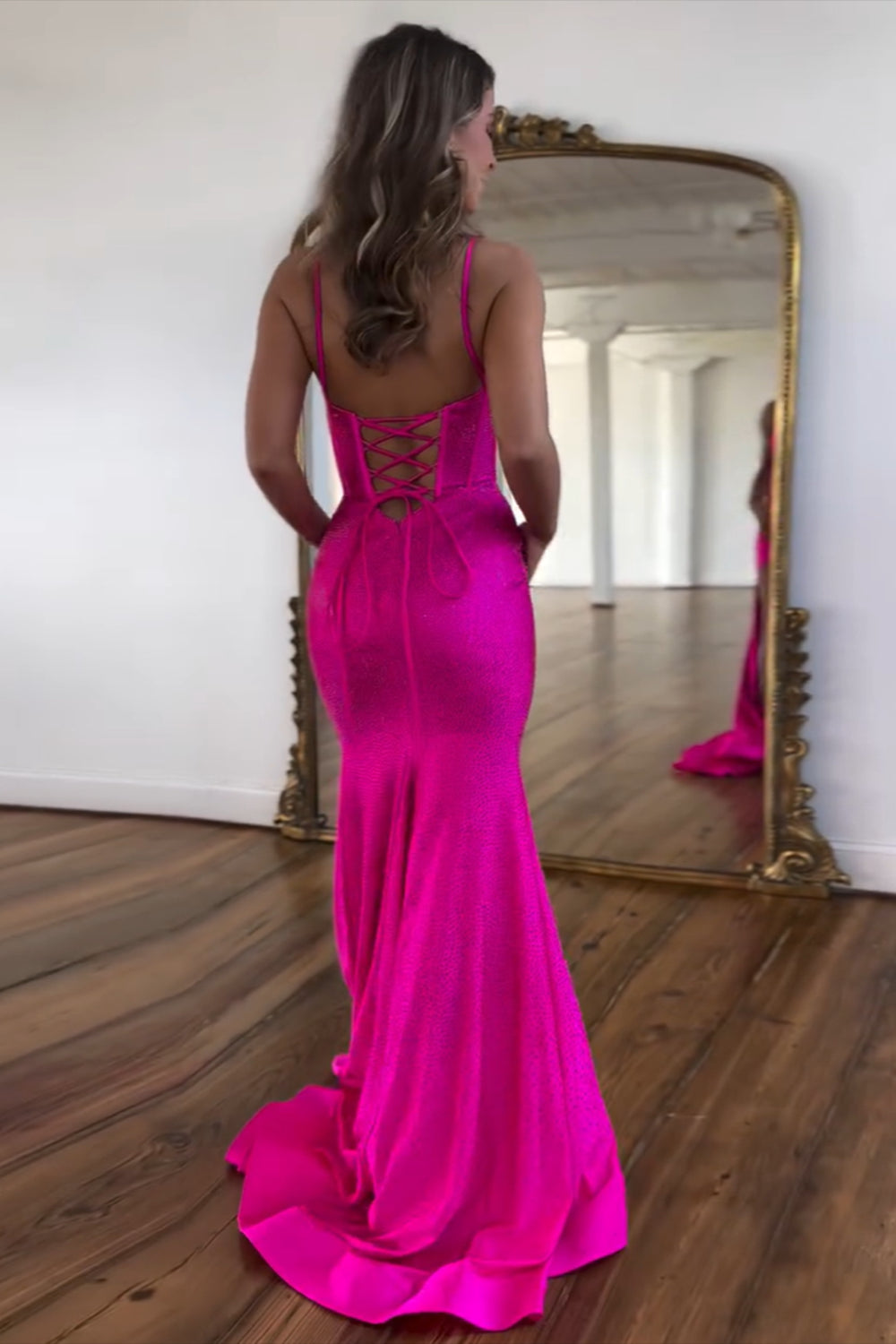 Black Sparkly Mermaid Prom Dress with Beading and Spaghetti Straps