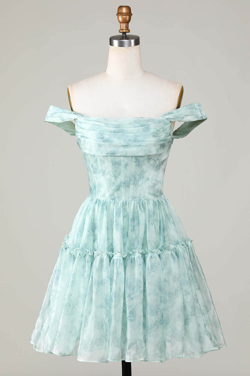 Sage Floral A-Line Corset Short Homecoming Dress/Mini Dress