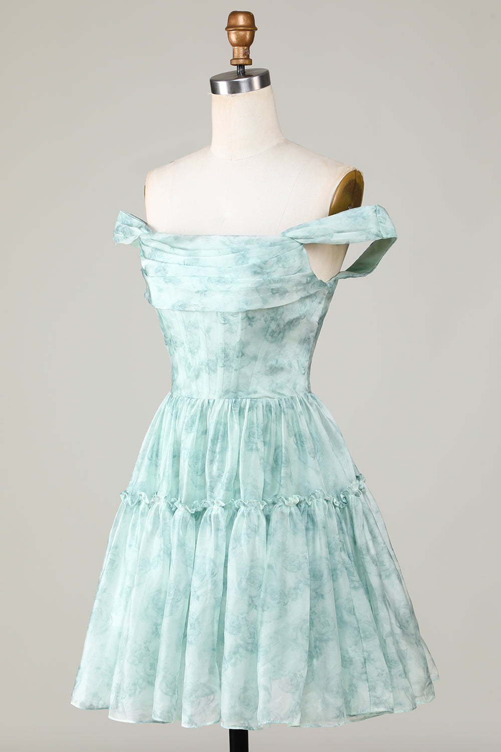 Sage Floral A-Line Corset Short Homecoming Dress/Mini Dress