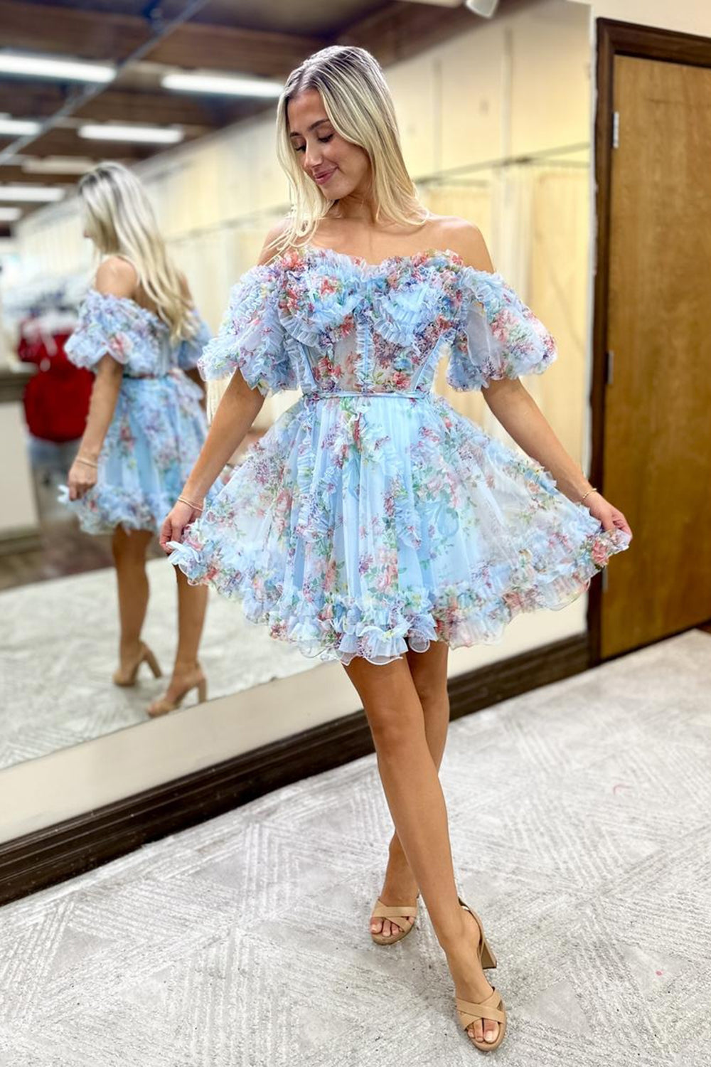 Fuchsia Floral A-Line Short Homecoming Dress/Mini Dress