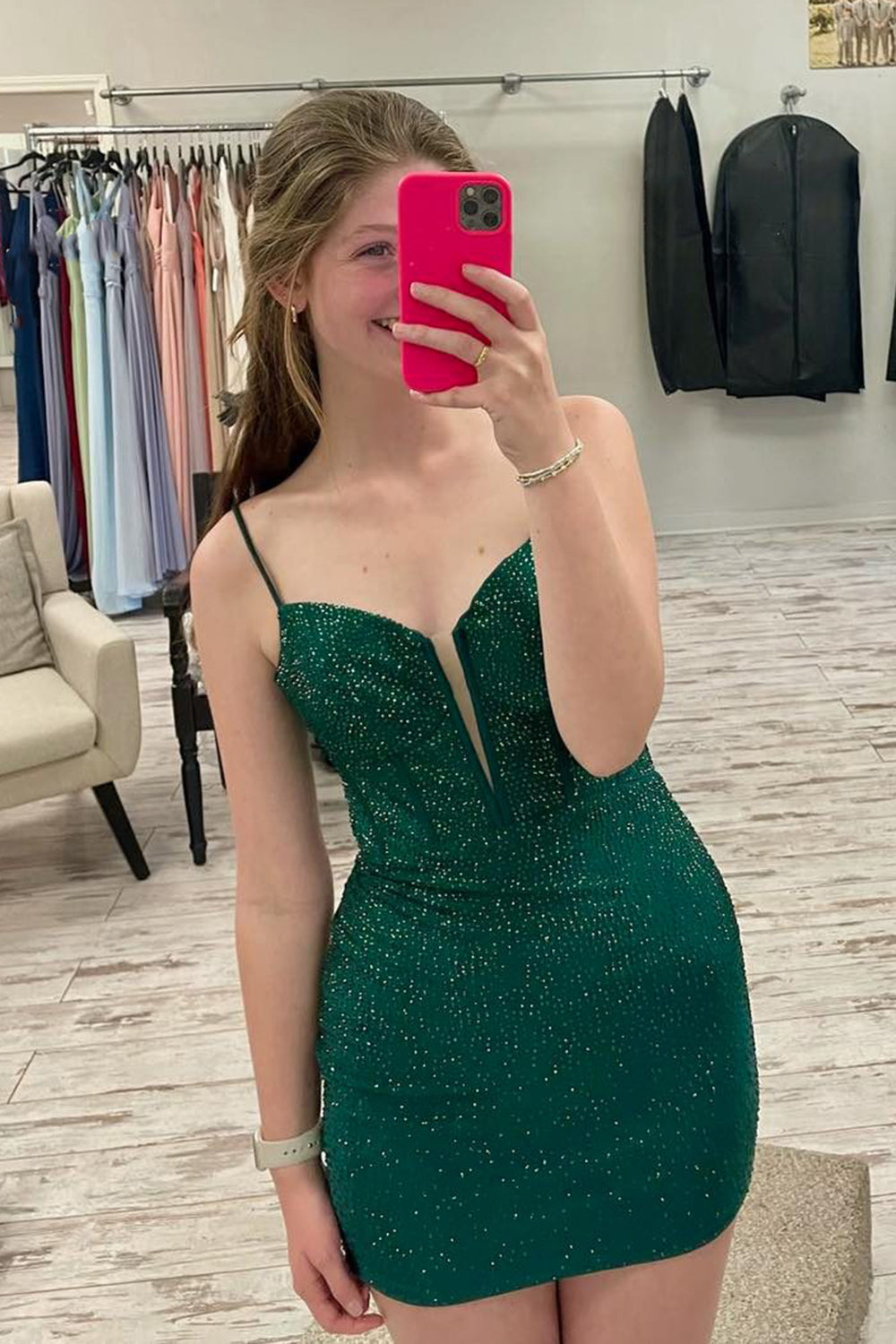 Sparkly Fuchsia Corset Top Tight Short Homecoming Dress/Mini Dress with Beading