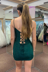 Sparkly Dark Green Corset Beaded Tight Short Homecoming Dress/Mini Dress