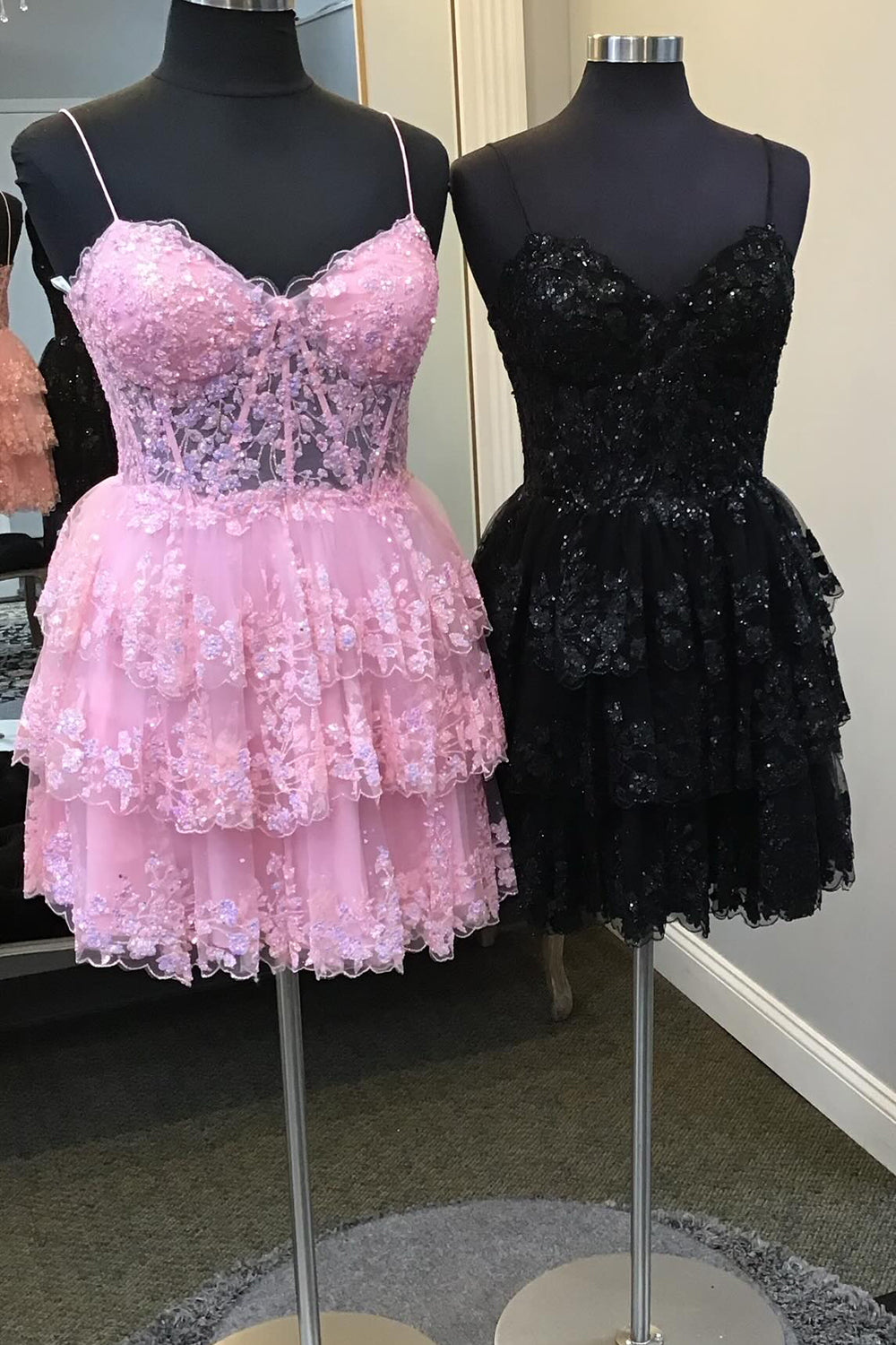 Sparkly Blue Corset Spaghetti Straps A Line Lace Short Homecoming Dress/Mini Dress