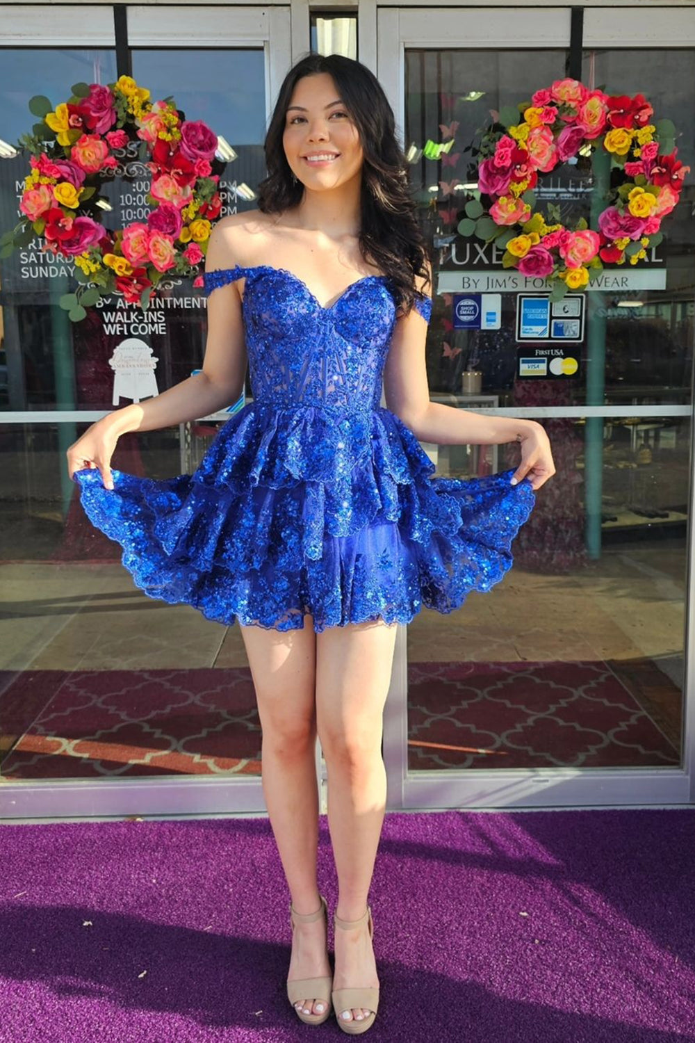 Sparkly Red Corset Tiered Lace A-Line Short Homecoming Dress/Mini Dress