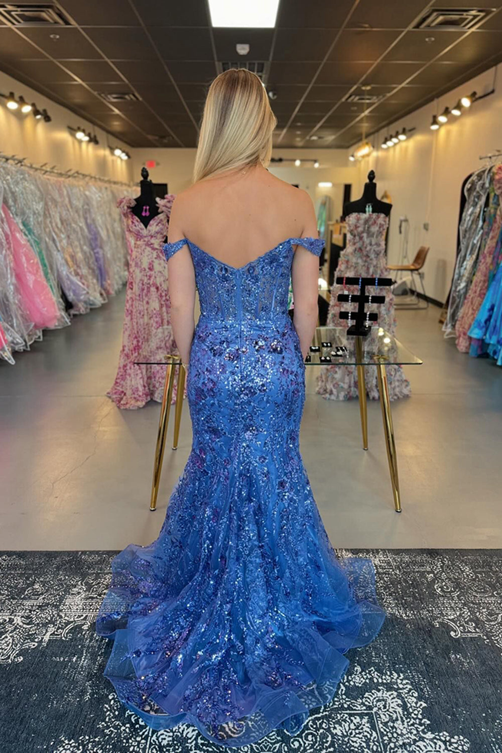 Golden Sparkle Mermaid Prom Dress with Shoulder Slit and Sequins