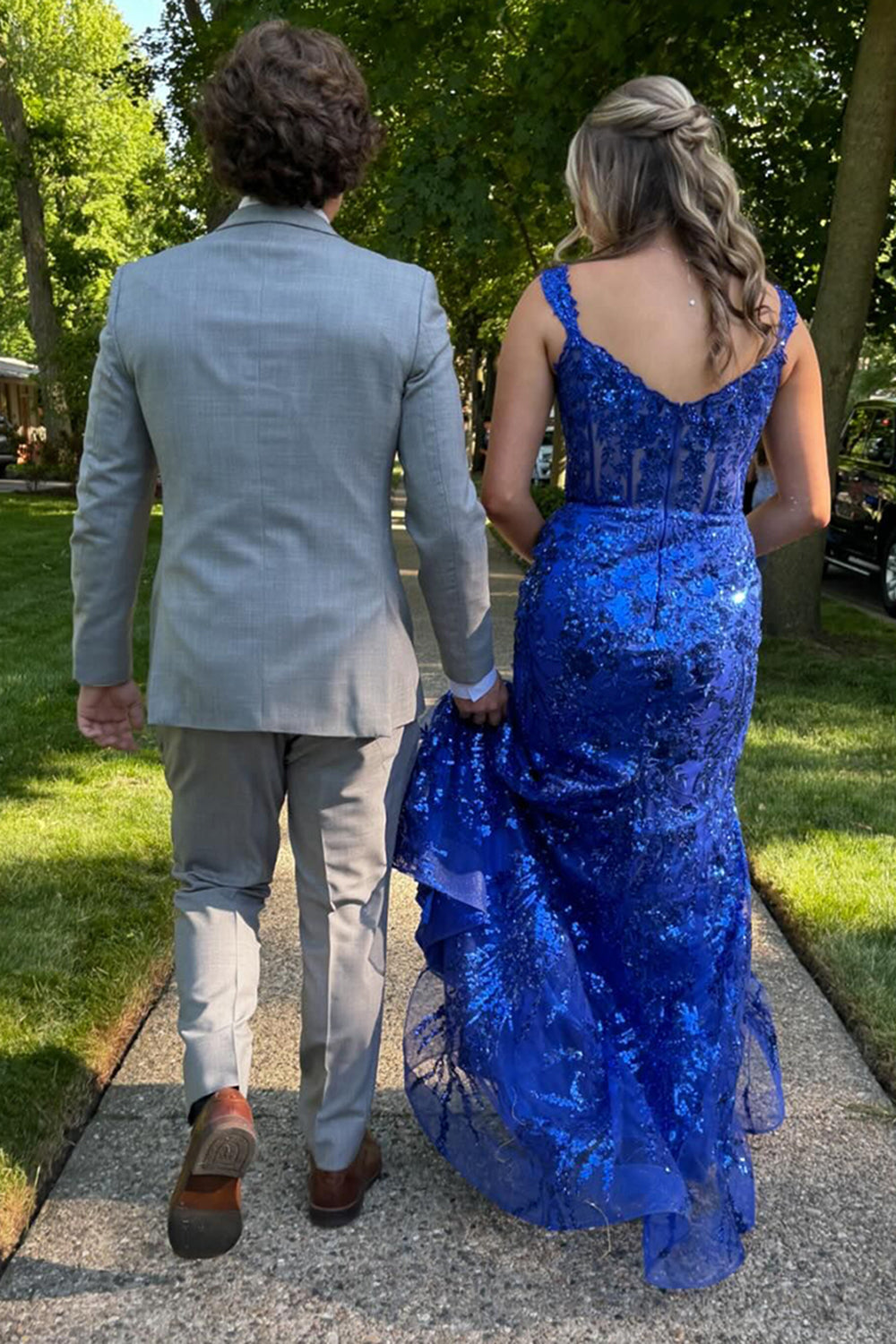 Golden Sparkle Mermaid Prom Dress with Shoulder Slit and Sequins