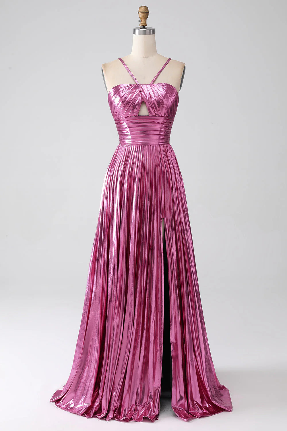 Gold Long Prom Dress with Sparkly A Line Halter Neck and Keyhole Slit