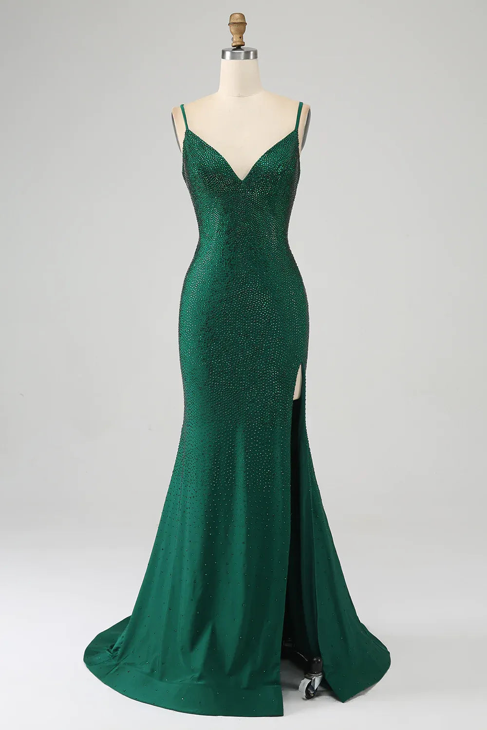 Long V-Neck Mermaid Prom Dress in Sparkly Light Blue with Beaded Details and Slit