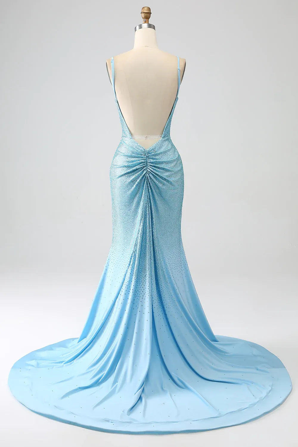 Long V-Neck Mermaid Prom Dress in Sparkly Light Blue with Beaded Details and Slit