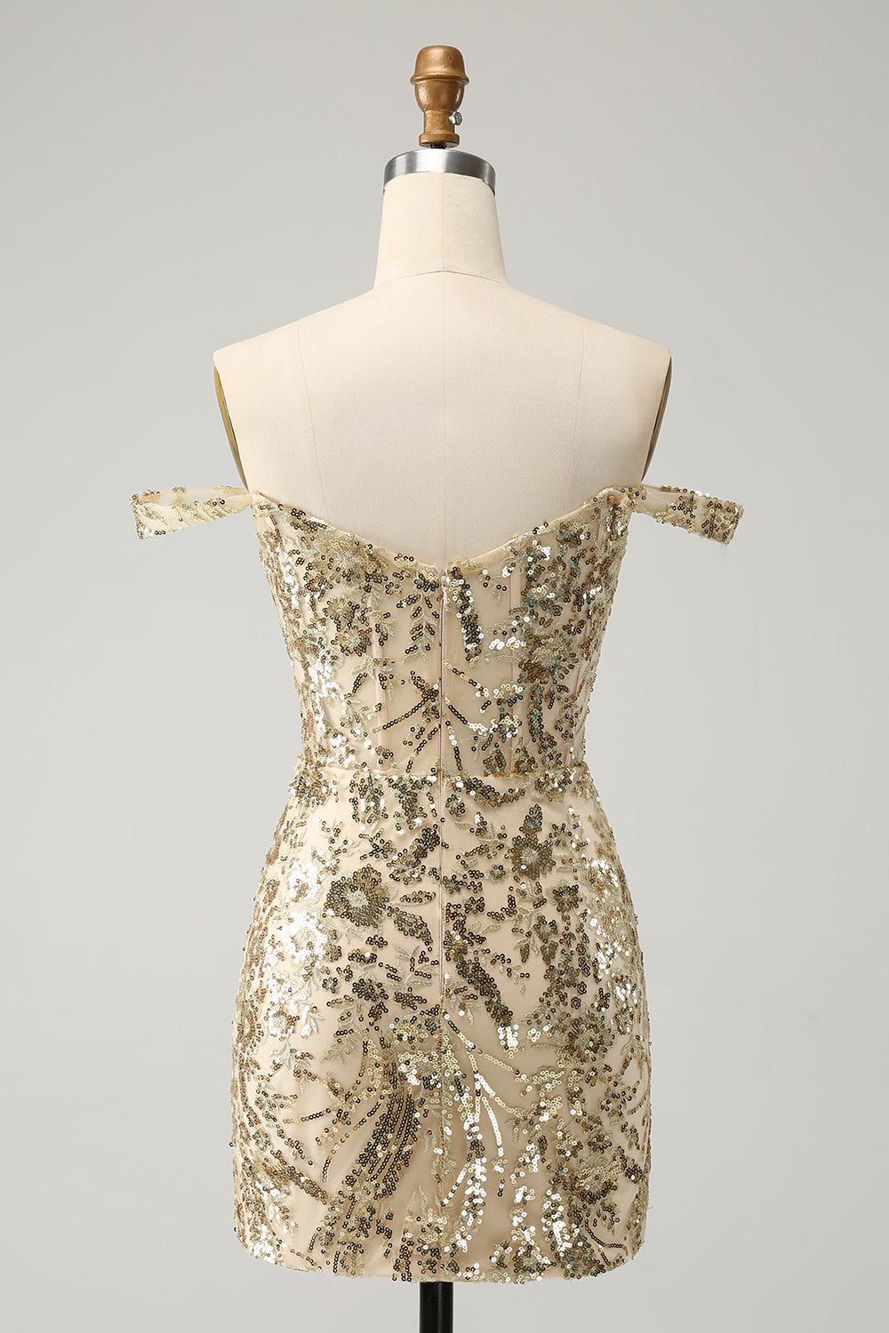 Sparkly Golden Off The Shoulder Corset Tight Short Homecoming Dress/Mini Dress