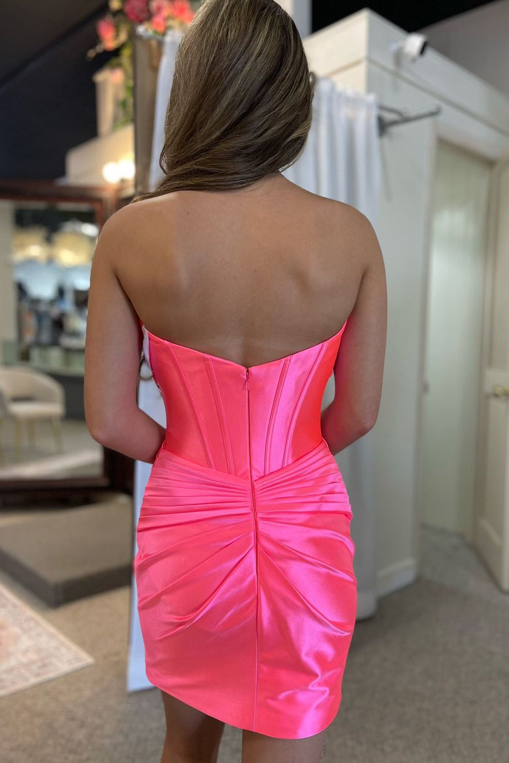 Hot Pink Corset Sweetheart Tight Short Homecoming Dress/Mini Dress