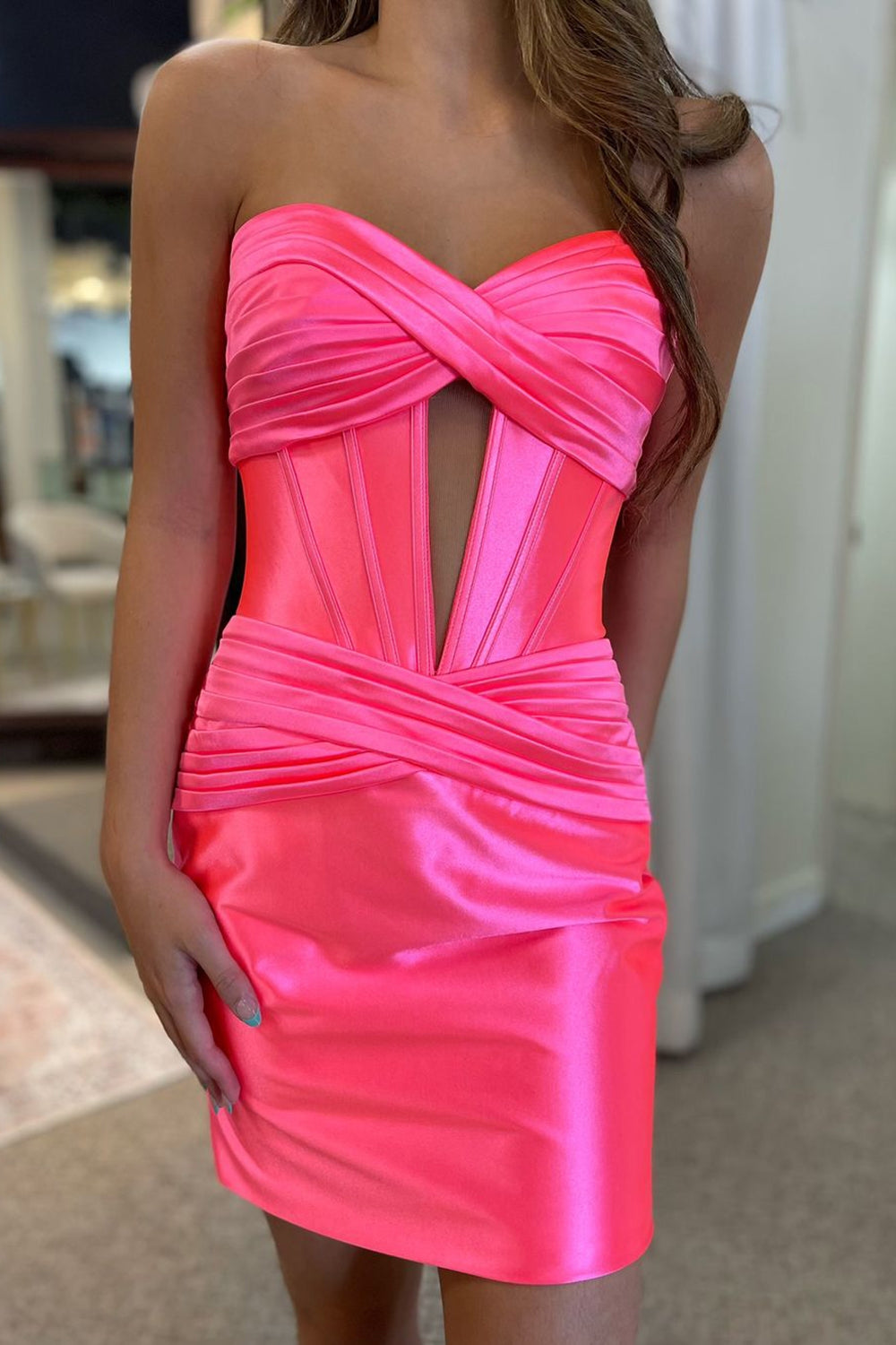 Hot Pink Corset Sweetheart Tight Short Homecoming Dress/Mini Dress