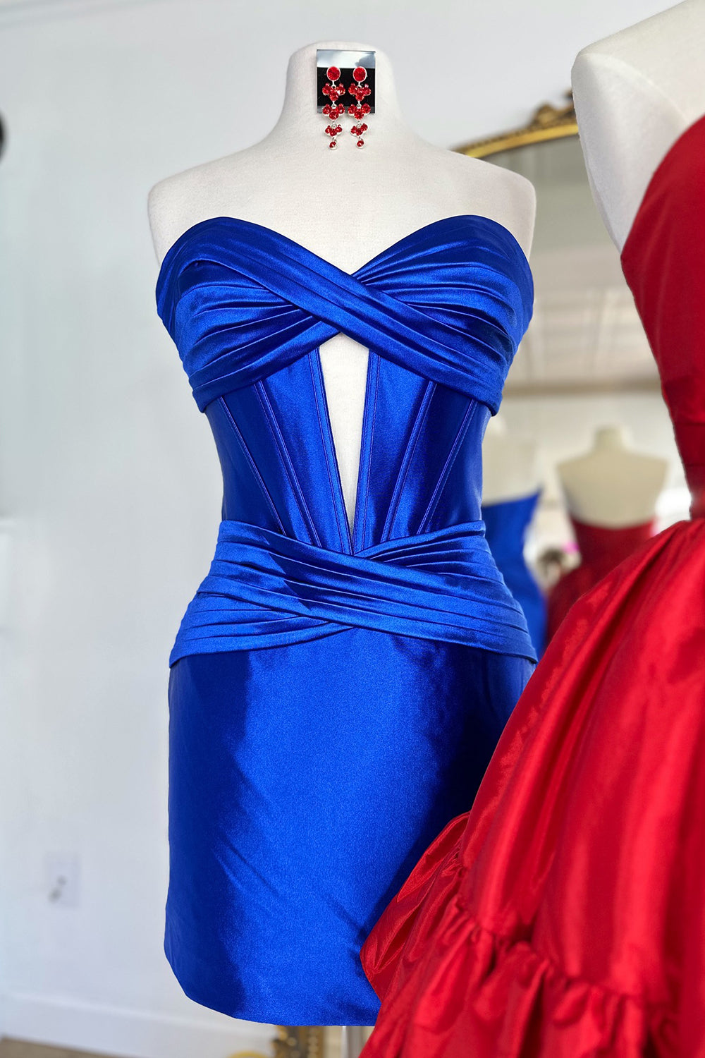 Blue Corset Keyhole Tight Short Homecoming Dress/Mini Dress with Ruffles