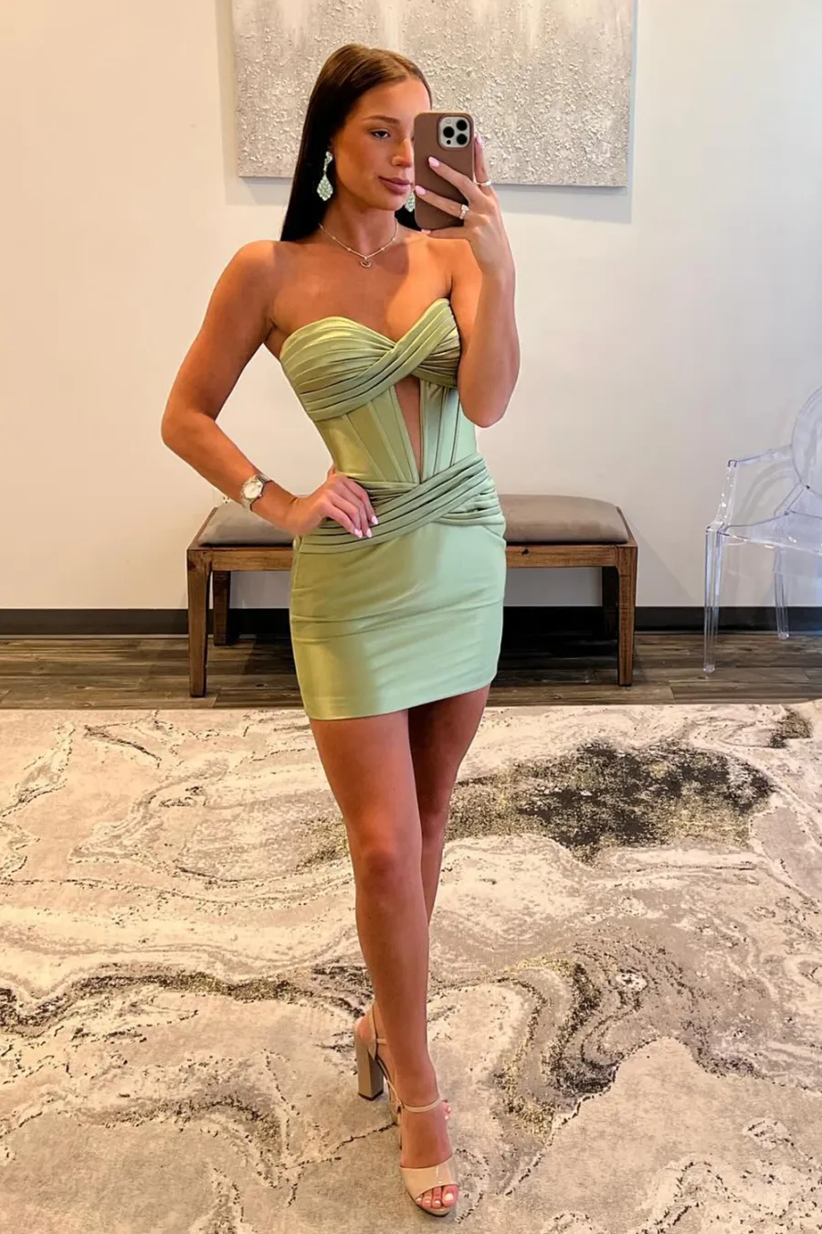 Simple Golden Corset Strapless Tight Short Homecoming Dress/Mini Dress