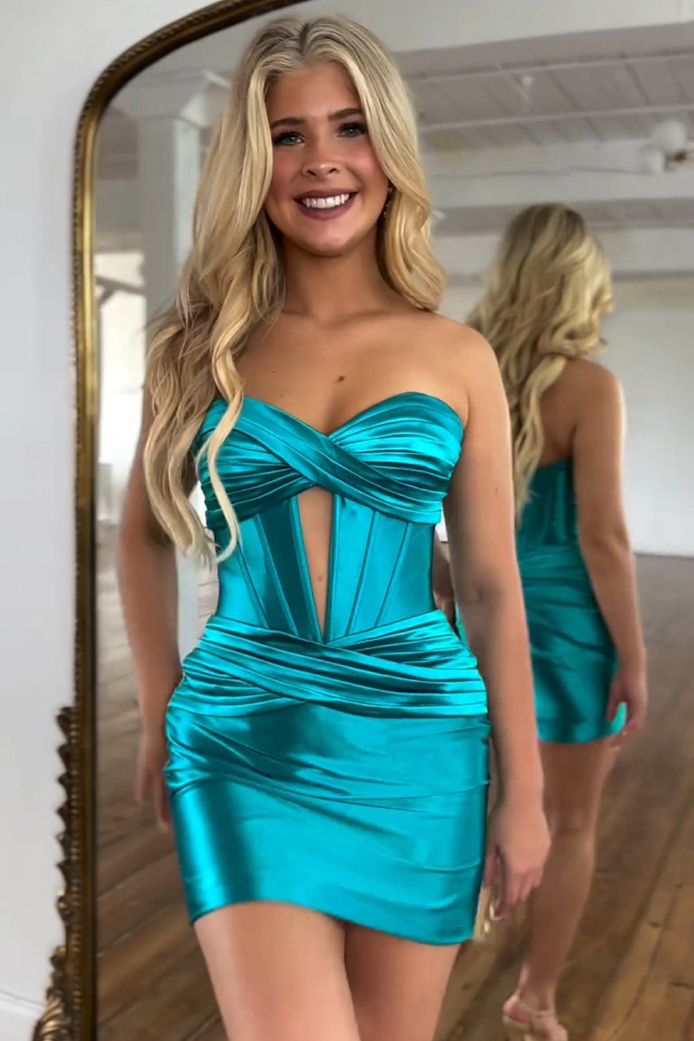 Turquoise Corset Keyhole Tight Short Homecoming Dress/Mini Dress with Ruffles
