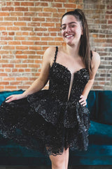 Sparkly Blue Sequins Corset Short Homecoming Dress/Mini Dress With Ruffles