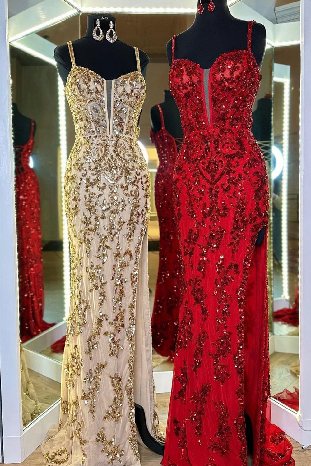 Long Blue Sparkly Prom Dress with Sheath Silhouette and Sequined Slit
