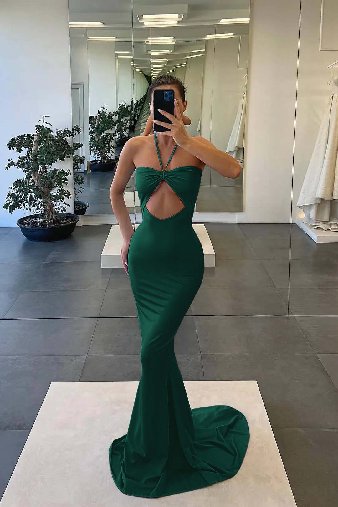 Strapless Blue Mermaid Evening Dress With Sleeveless Halter