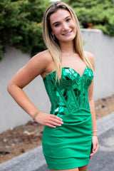 Sparkly Green Corset Sweetheart Tight Short Mirror Homecoming Dress/Mini Dress