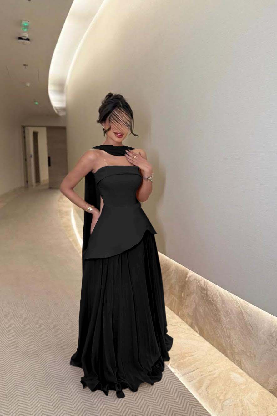 Chic Strapless Sleeveless Long Formal Dress With Ruffles Pleated