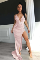 V-Neck Halter Evening Dress With Split