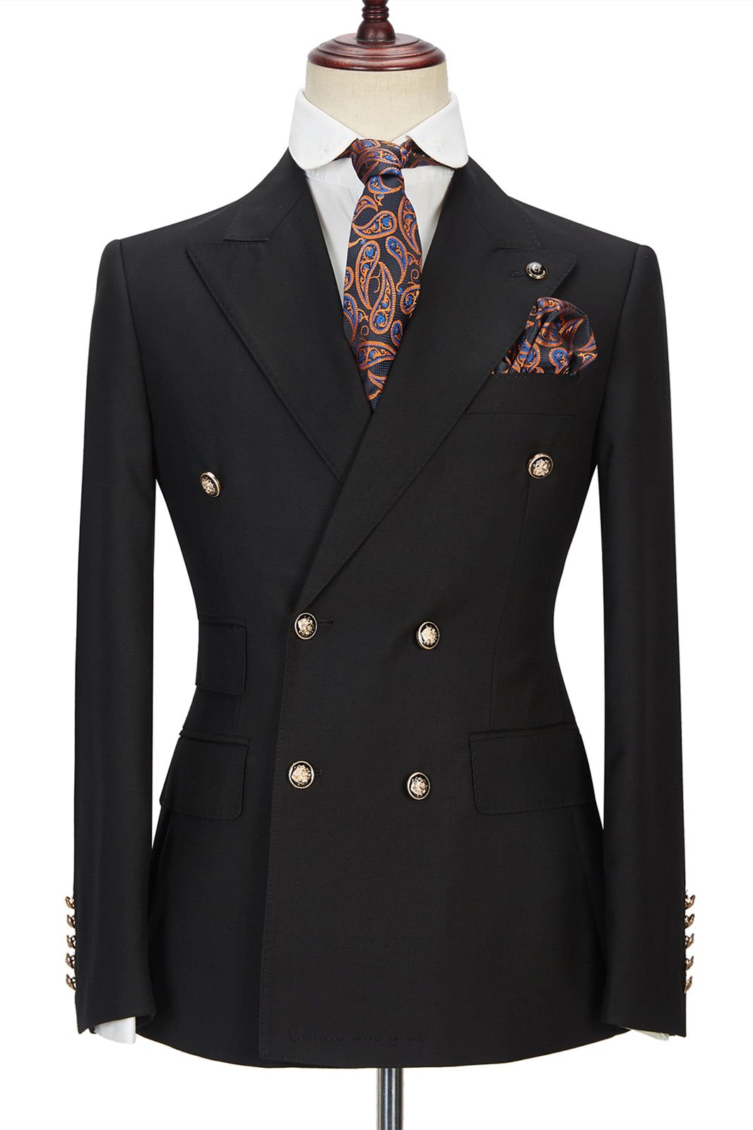 Popular Black Peak Lapel Wedding Suit for Groom with Double-Breasted