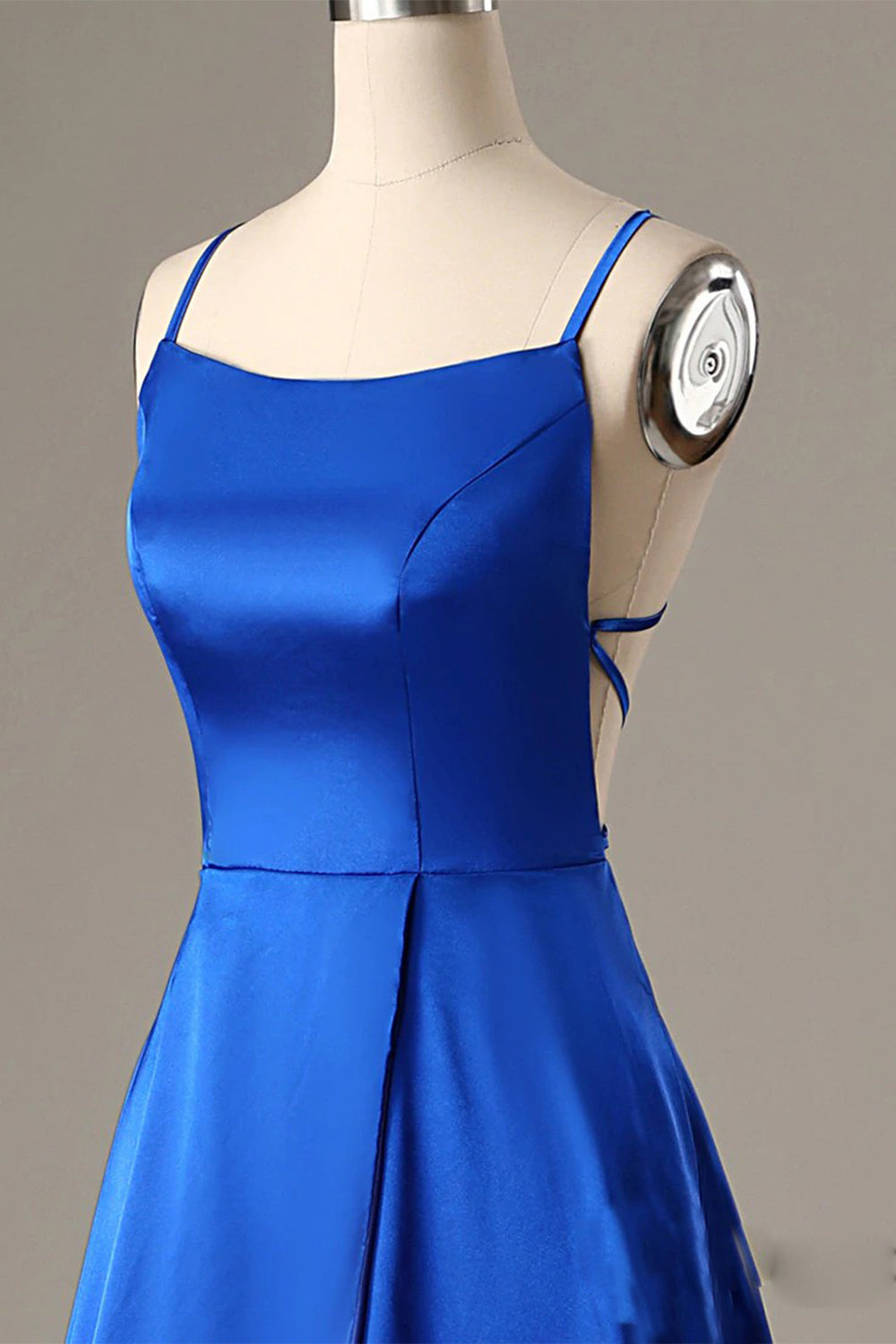 A Line Prom Dress in Royal Blue with Halter and Backless Design