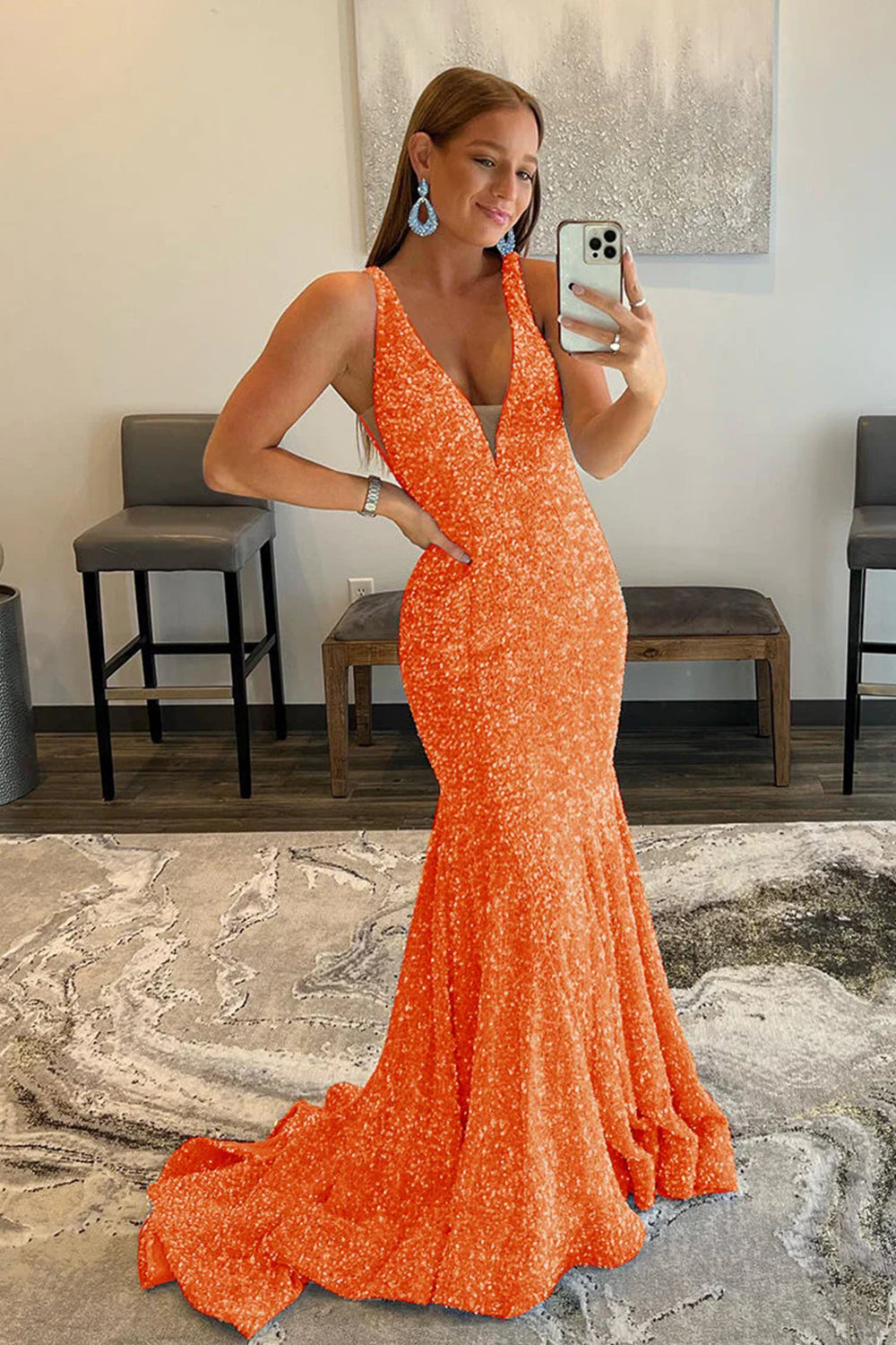 Mermaid Prom Dress with Deep V Neck in Pink