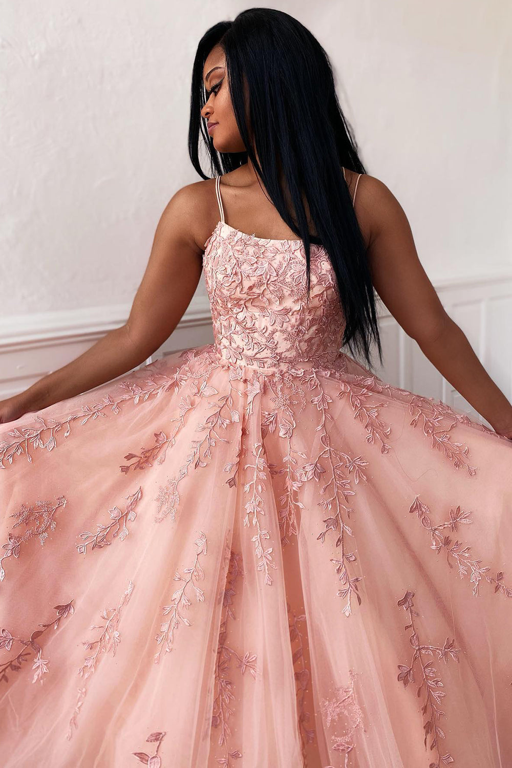 Yellow Princess Prom Dress with Spaghetti Straps