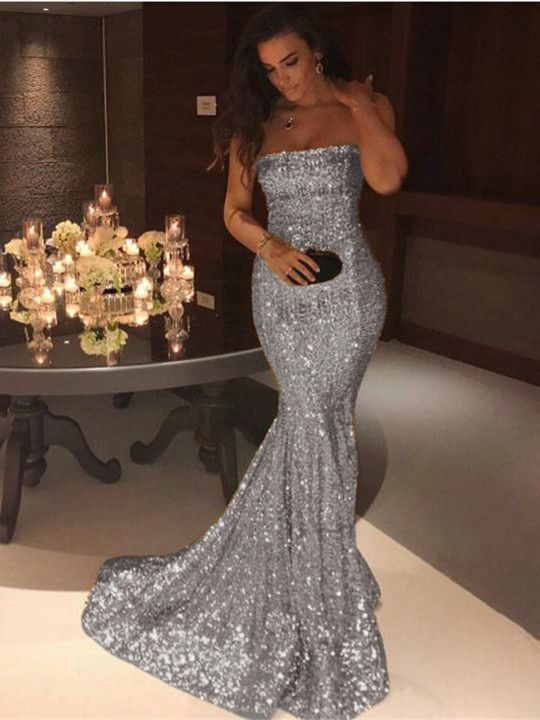 Sequins Strapless Mermaid Evening Dress