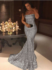 Sequins Strapless Mermaid Evening Dress