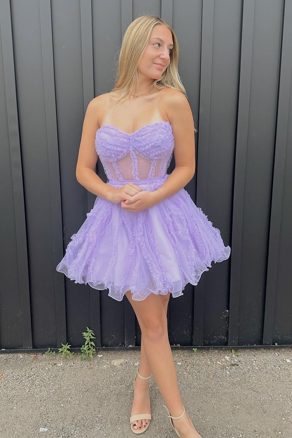 Lavender Corset Sweetheart A-Line Short Tulle Homecoming Dress/Mini Dress