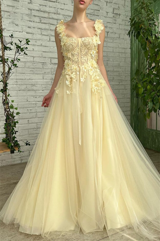 Daffodil Sleeveless Strapless Evening Dress With Flowers Mermaid