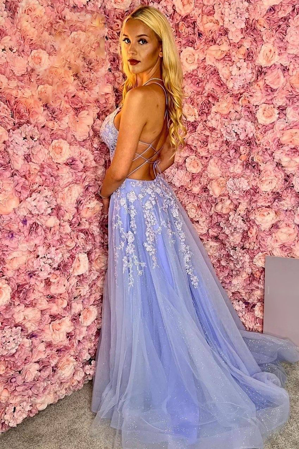 Light Blue Long Prom Dress with Appliques and Spaghetti Straps for the Ultimate Glow