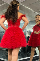 Sparkly Red Corset A-Line Short Homecoming Dress/Mini Dress with Ruffles