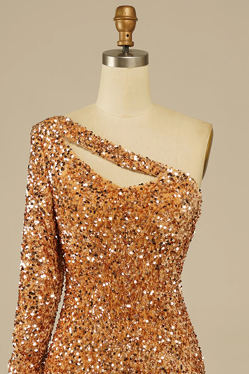 Golden Cut Out Open Back One Shoulder Sequins Homecoming Dress/Mini Dress