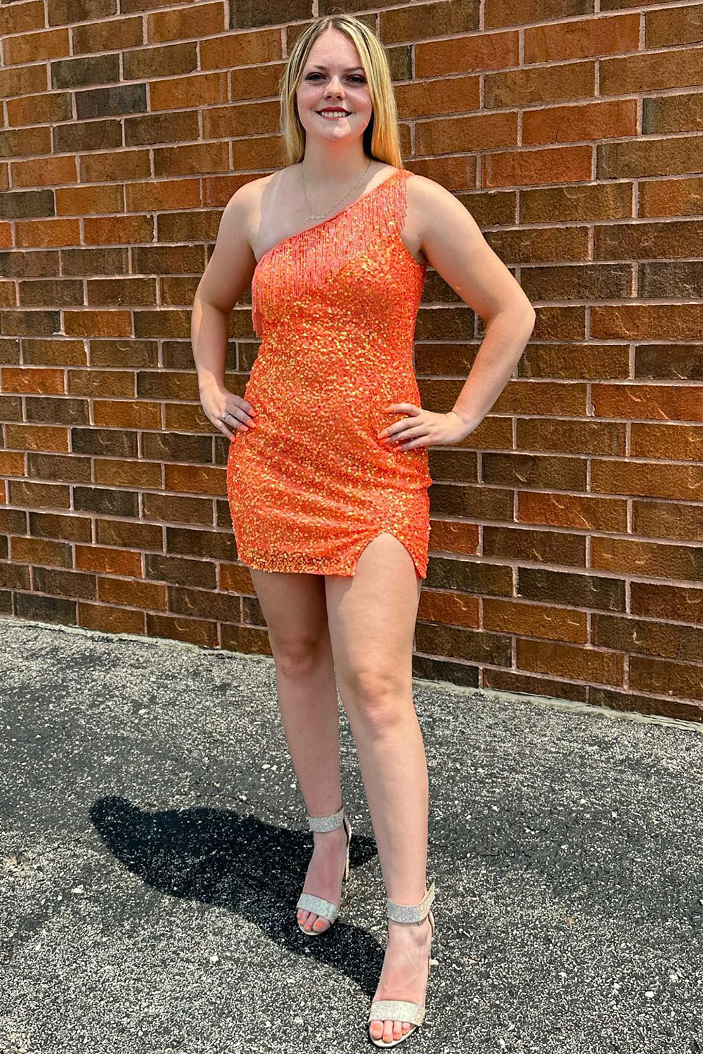 Sparkly Blue Fringed One Shoulder Tight Sequins Short Homecoming Dress/Mini Dress