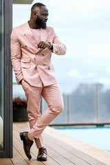 Fashion Pink Double-Breasted Prince Suit for Groom with Peaked Lapel