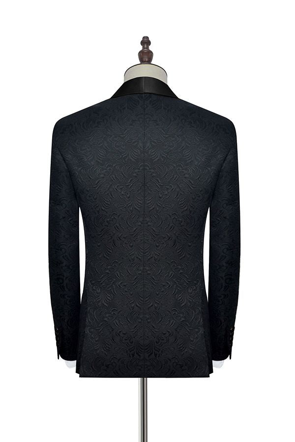 Classic Black Jacquard Wedding Tuxedo Shawl Lapel Silk One-Button Wedding Suits for Men