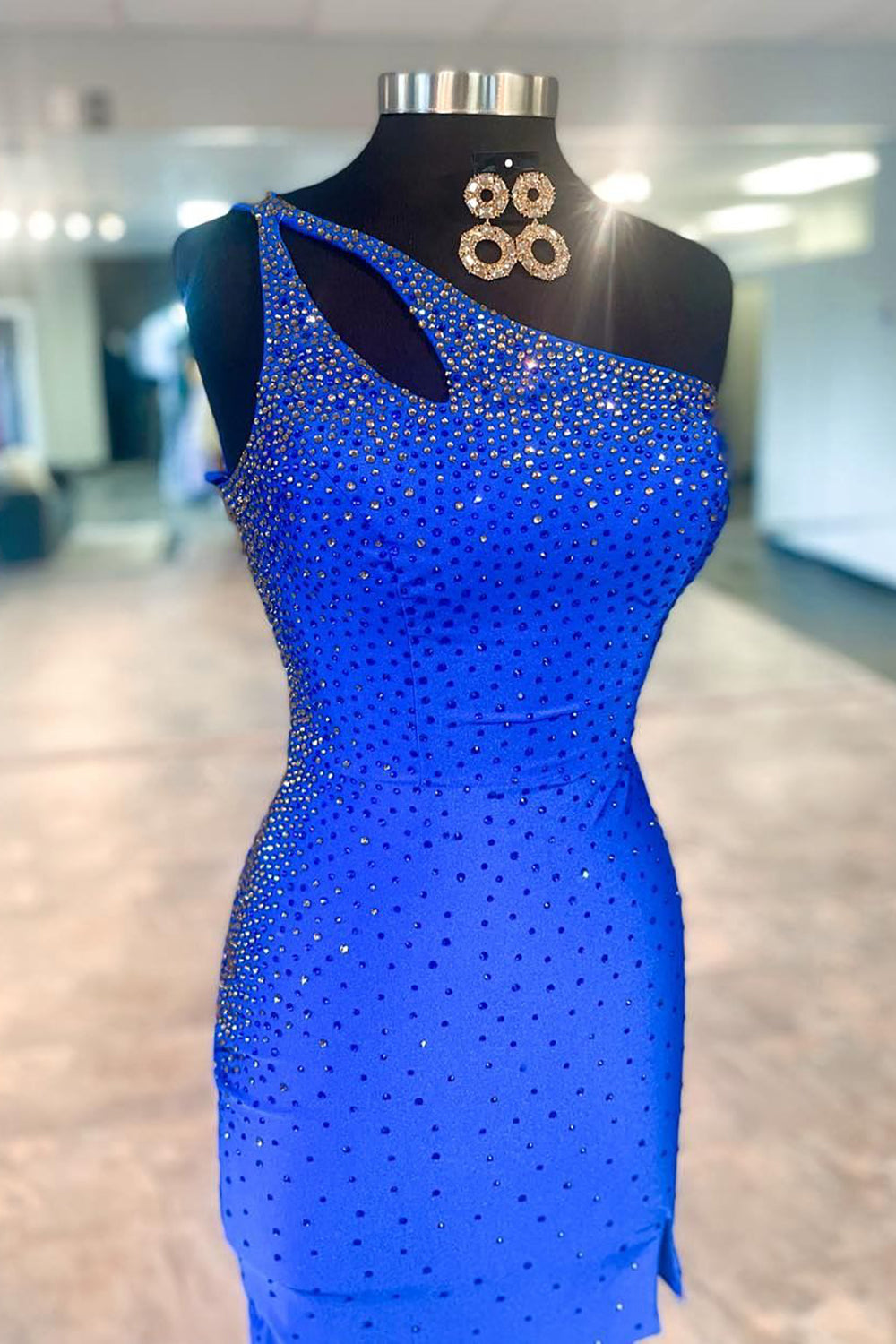 Glitter Royal Blue One Shoulder Sequins Tight Short Homecoming Dress/Mini Dress