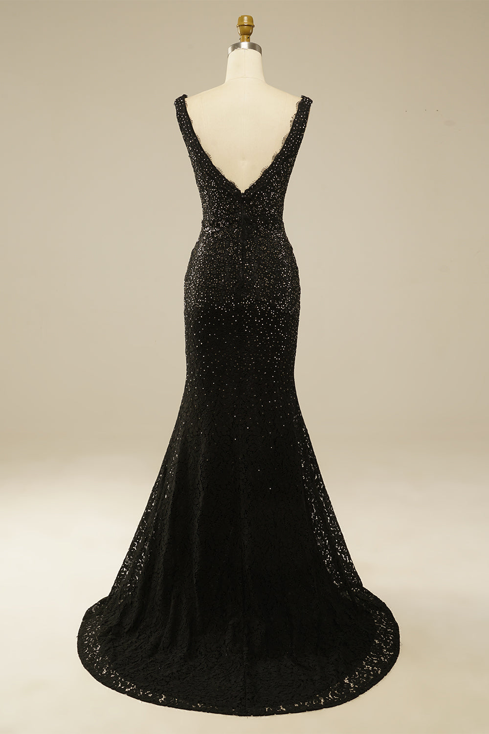 Long Black Lace Prom Dress with Elegant Glitter Rhinestones