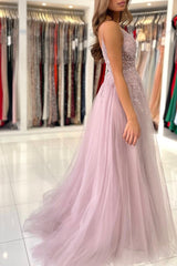 Tulle Spaghetti Strap A-Line Evening Dress With Beadings
