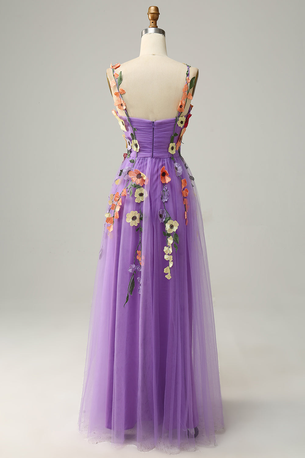 Champagne Long Prom Dress with Spaghetti Straps and Appliques in A-Line Style