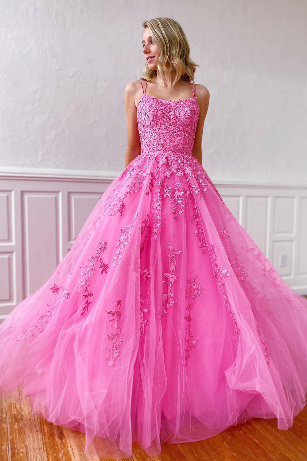 Yellow Princess Prom Dress with Spaghetti Straps