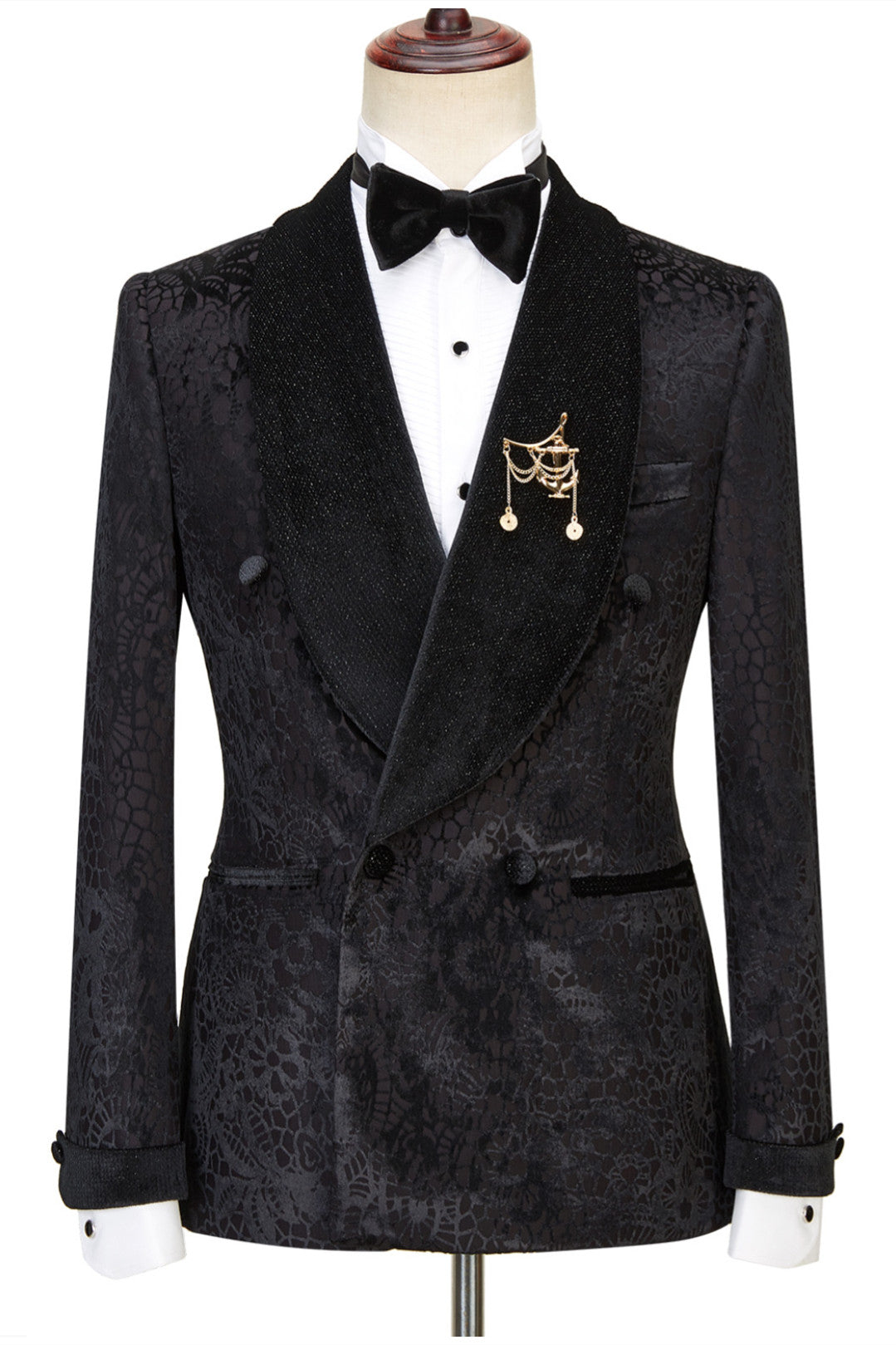 Fashion Sparkle Patterns Alex Black Shawl Lapel Double-Breasted Wedding Suits